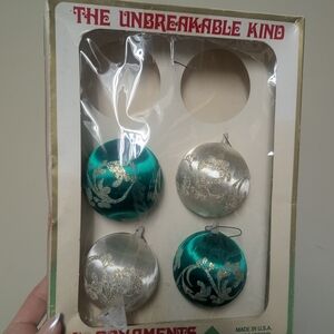 Vintage Silk Christmas Holiday Ornaments - Green and Silver